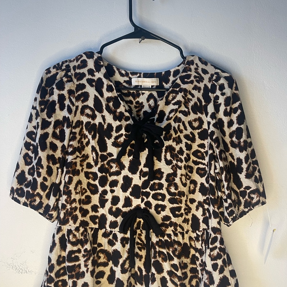 Monteau Leopard Print Blouse with Black Accents